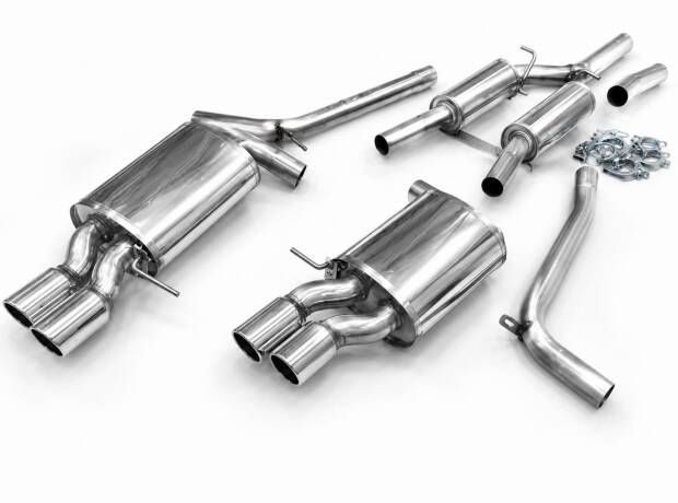 DUPLEX Auspuffanlage Edelstahl AUDI A4 Quattro/4WD Limo,Avant Typ B6/8E Motor: 1.8T, 2.0TFSI in S4 Optik 2x76mm rund, versetzt