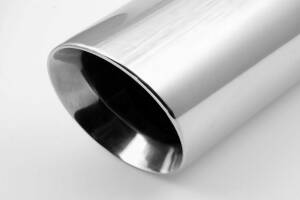 Endrohr Anschweißendrohr hochglanzpoliert Ø 100mm mit Vorsatz 76mm gebördelt, ohne Absorber, 330mm