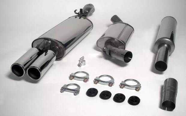 Supersport Edelstahl Auspuffanlage 63,5mm VW Golf II 19E 08/83- Endrohr 2x76mm rund, gerade