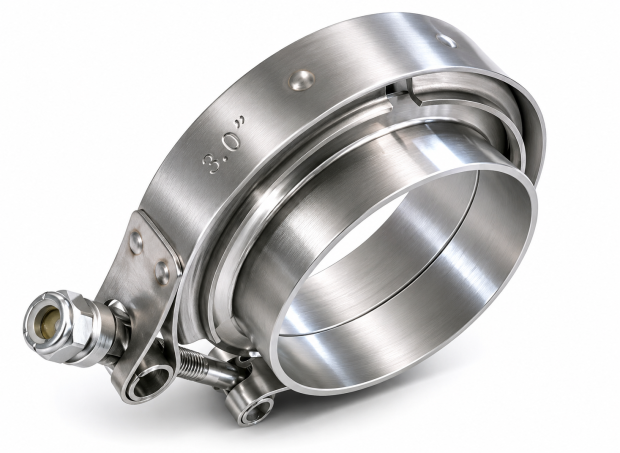 Edelstahl V-Band Schelle in 76mm 3" Zoll inkl. Anschweissringe Zentrierringe Turbo