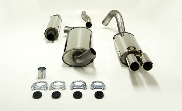 Edelstahl Komplettanlage AUDI 80, 90 Limo, Cabrio, Coupé Typ 89 Baujahr 10/86-12/96 Motor: 1.6,1.8,2.0,2.3 Endrohr: 2x70mm gerollter Rand