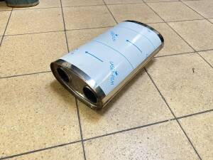 Supersport Schalldämpfer Universal oval Edelstahl In/Out Ø 60mm Maße 300mm x 230mm x 130mm (einseitig!)