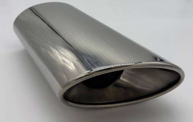 Anschweißendrohr oval links poliert 92x157mm seitlich abgeschrägt, UNIVERSAL